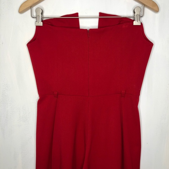 Black Halo Lena Structured Red Strapless Jumpsuit - Picture 2 of 7